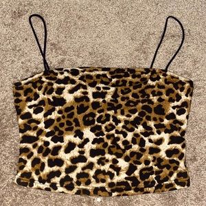 cheetah print crop top with black spaghetti straps